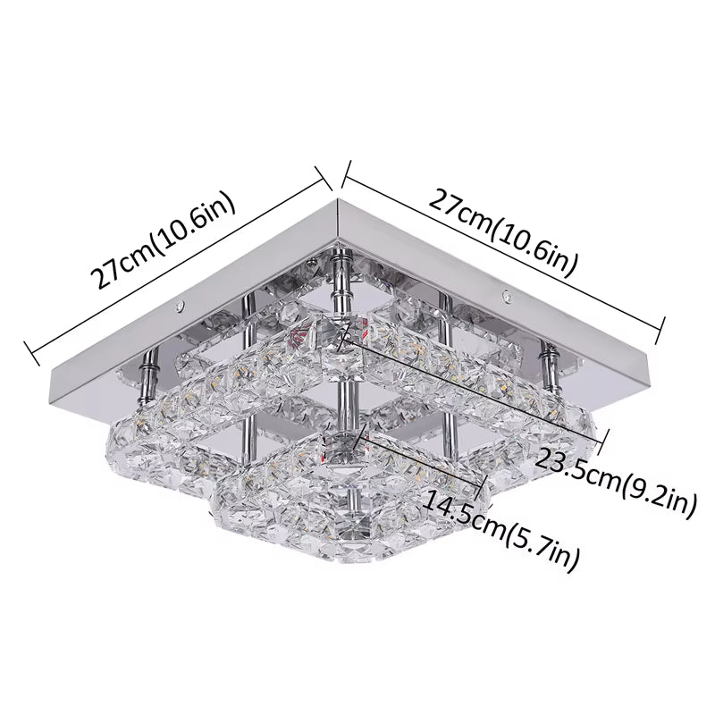 Modern Square Crystal Led Ceiling Light K9 Crystal Chandeliers Fixtures Dimming Stainless Steel Bedroom Light Indoor Lustres