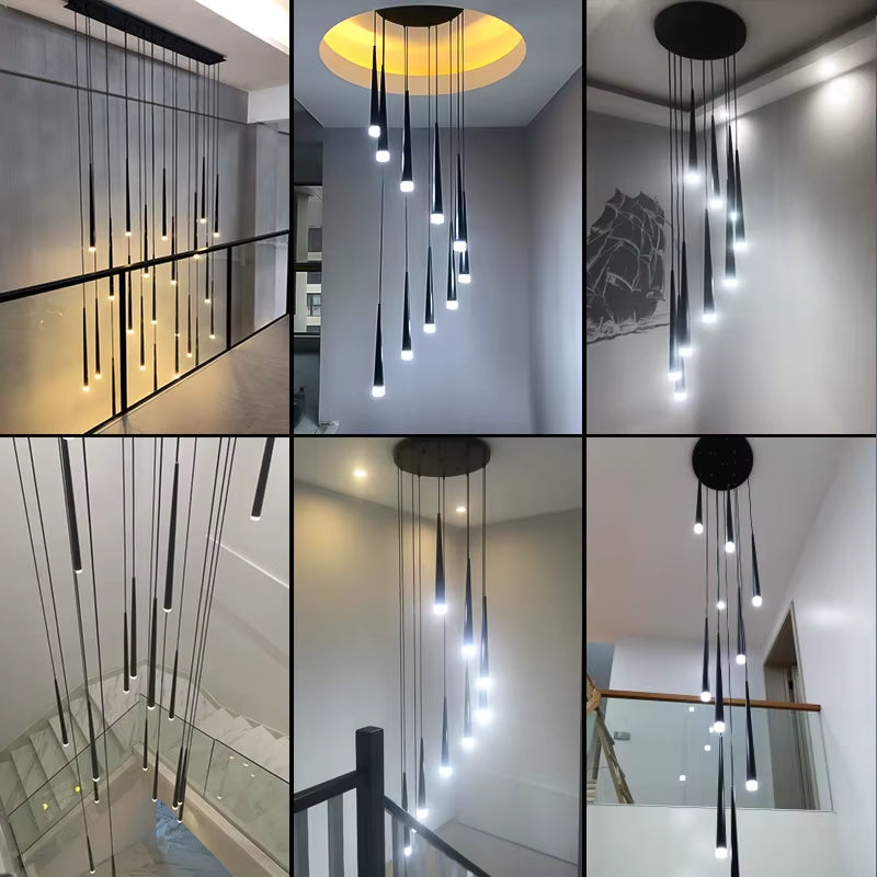 Stair Chandelier Simple Modern Atmosphere Duplex Apartment Building the Bedroom the Nordic Restaurant Loft Rotati Long Droplight