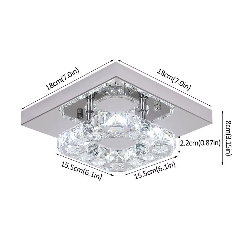 Modern Square Crystal Led Ceiling Light K9 Crystal Chandeliers Fixtures Dimming Stainless Steel Bedroom Light Indoor Lustres